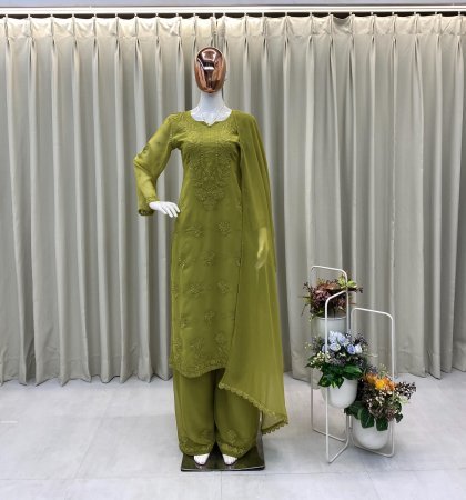 Designer Georgette Kurti Palazzo Set with Embroidery Work