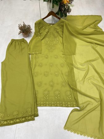 Designer Georgette Kurti Palazzo Set with Embroidery Work