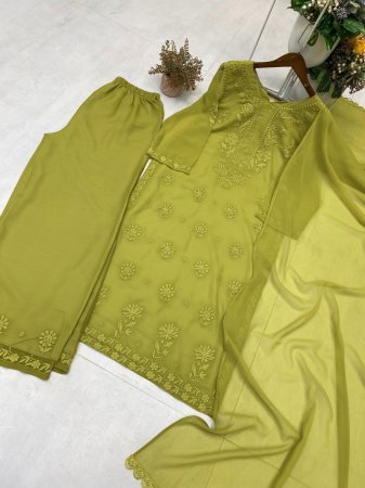 Designer Georgette Kurti Palazzo Set with Embroidery Work