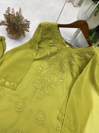 Designer Georgette Kurti Palazzo Set with Embroidery Work