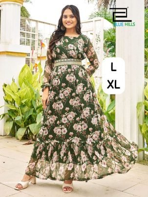 Designer Georgette Print with Long sleeve and blet gown