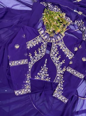 Purple Designer Georgette Ready To Wear Saree With Blouse