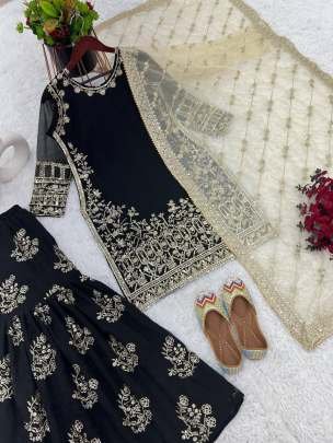 Designer Georgette Readymade Pakistani Sharara Plazzo Suits With Jimmy Choo Dupatta