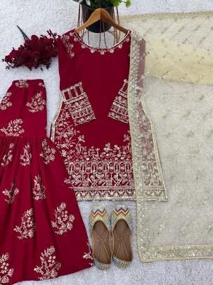 Designer Georgette Readymade Pakistani Sharara Plazzo Suits With Jimmy Choo Dupatta