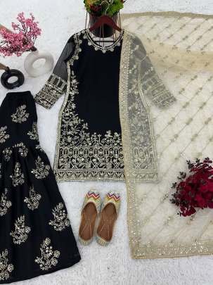 Designer Georgette Readymade Pakistani Sharara Plazzo Suits With Jimmy Choo Dupatta