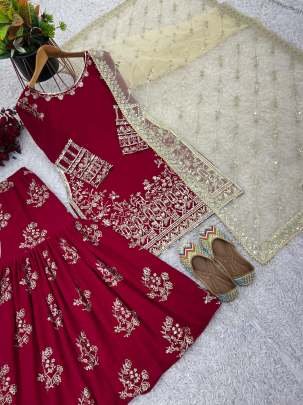 Designer Georgette Readymade Pakistani Sharara Plazzo Suits With Jimmy Choo Dupatta