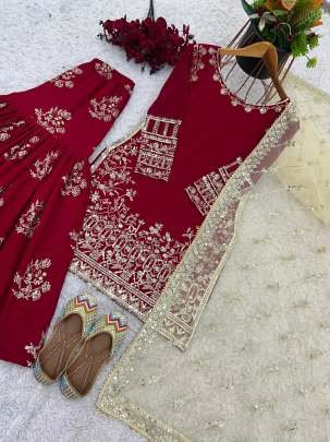 Designer Georgette Readymade Pakistani Sharara Plazzo Suits With Jimmy Choo Dupatta