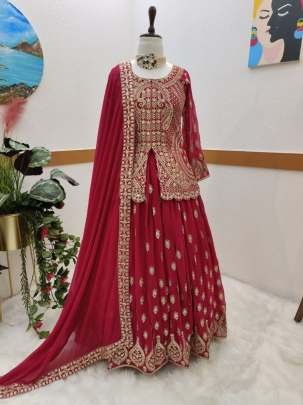 Designer Georgette Red Indo Western Dresses