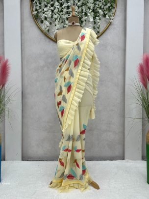 Designer Georgette Ruffle Border Party Wear Saree