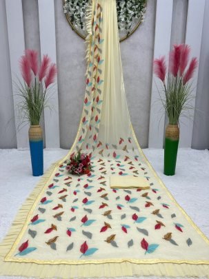 Designer Georgette Ruffle Border Party Wear Saree