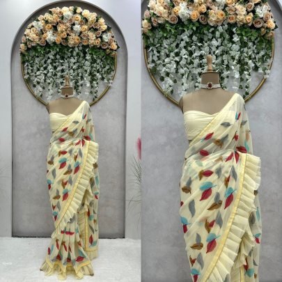 Designer Georgette Ruffle Border Party Wear Saree