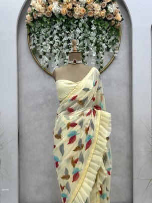 Designer Georgette Ruffle Border Party Wear Saree