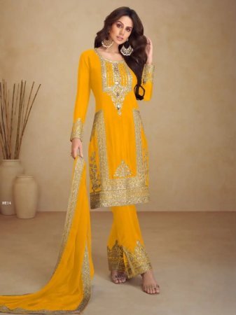 Designer Gulkayra Mustard Yellow Multi Sequence   Jari Work Readymade Suit Set