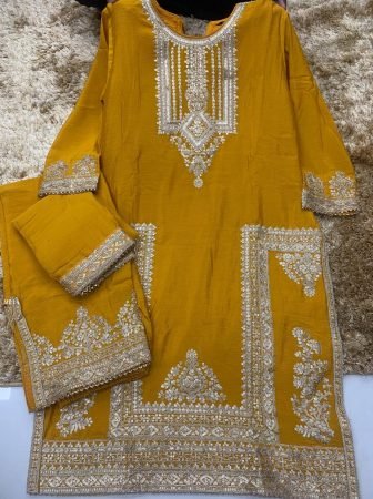 Designer Gulkayra Mustard Yellow Multi Sequence   Jari Work Readymade Suit Set