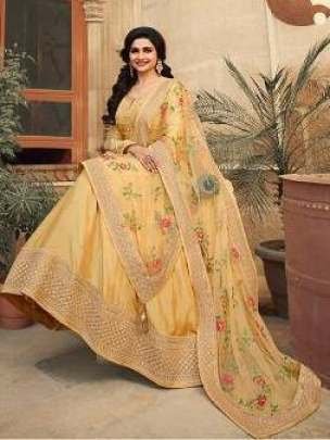 Designer Haldi Wear Yellow Anarkali Semi Stitch Suit With Dupatta