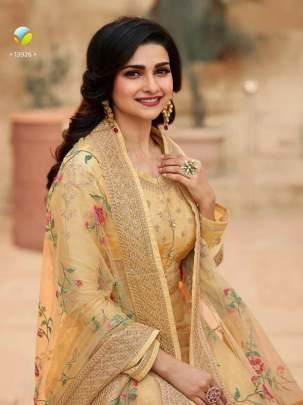 Designer Haldi Wear Yellow Anarkali Semi Stitch Suit With Dupatta