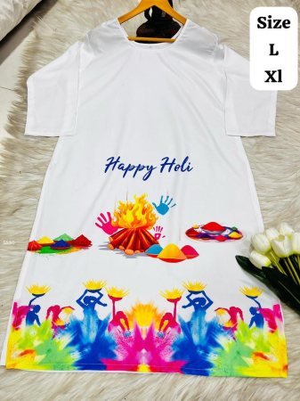 Designer Happy Holi Kurti with Multicolor Print