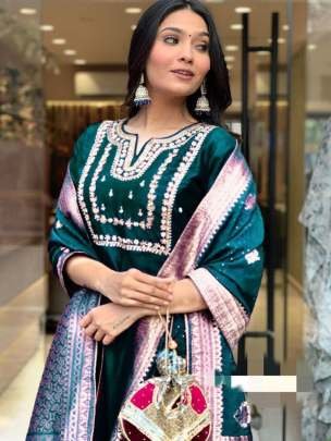 Designer Heavy Cording Work Silk Kurtis Three Piece Kurtis