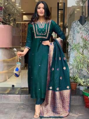 Designer Heavy Cording Work Silk Kurtis Three Piece Kurtis