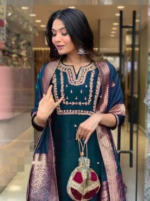 Designer Heavy Cording Work Silk Kurtis Three Piece Kurtis