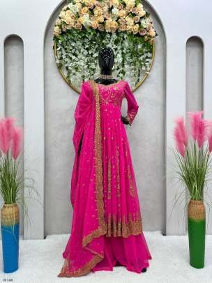 Designer Heavy Faux Georgette Pink Lehenga Choli