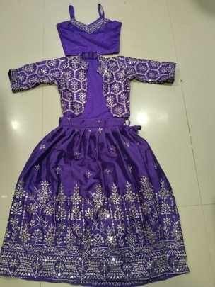 Designer Kids Lehenga Choli With Sequins Embroidered Koti