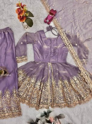 Designer Lavender Silk Palazzo Suit With Dupatta