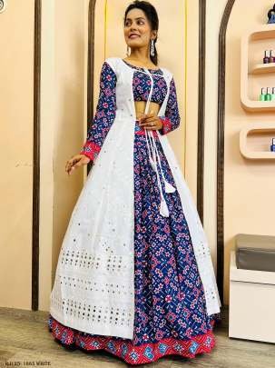 Designer Lehenga Choli Set with Koti in Patola Print and Embroidery   Mirror Work