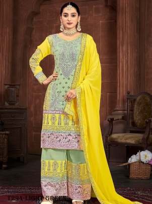 Designer Light Green Georgette Palazzo Set With Embroidery Work