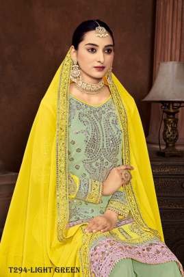Designer Light Green Georgette Palazzo Set With Embroidery Work