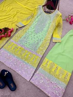 Designer Light Green Georgette Palazzo Set With Embroidery Work
