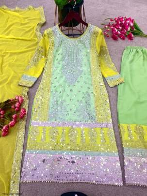 Designer Light Green Georgette Palazzo Set With Embroidery Work