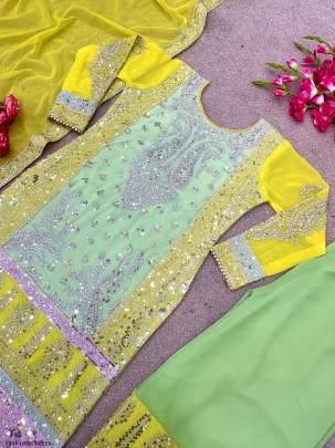 Designer Light Green Georgette Palazzo Set With Embroidery Work