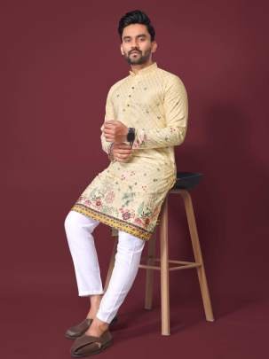 Designer Light Yellow Kurta Payjama
