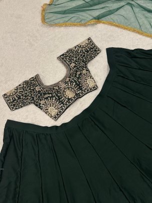 Designer Malai Satin Party Wear Lehenga Set With  Zari Work Blouse