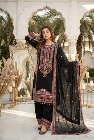 Designer Mul Chanderi Black Palazzo Suit Set