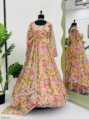 Faux Georgette Digital Print with Fancy Real Mirror work Kurti With Dupatta