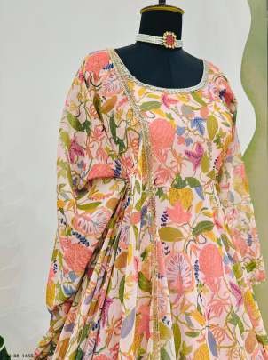 Faux Georgette Digital Print with Fancy Real Mirror work Kurti With Dupatta