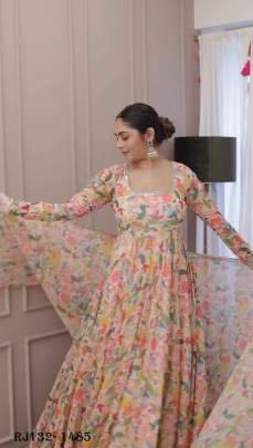 Faux Georgette Digital Print with Fancy Real Mirror work Kurti With Dupatta
