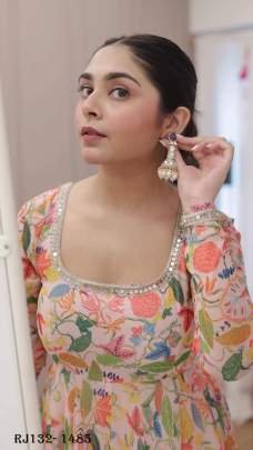 Faux Georgette Digital Print with Fancy Real Mirror work Kurti With Dupatta