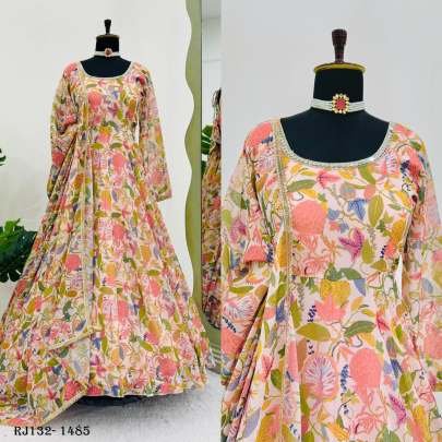 Faux Georgette Digital Print with Fancy Real Mirror work Kurti With Dupatta
