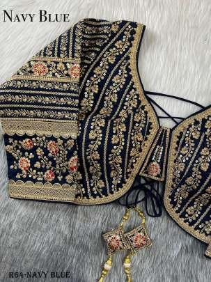 Designer Navy Blue Long Sleeve Heavy Embroidery Bridal Work Blouse