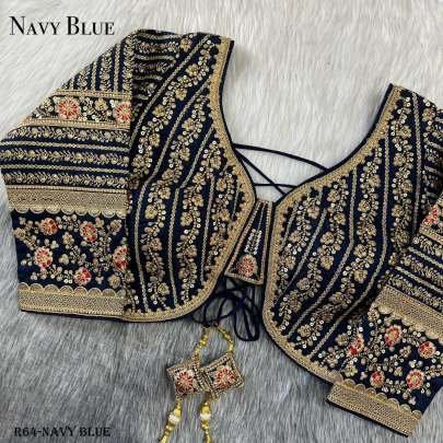 Designer Navy Blue Long Sleeve Heavy Embroidery Bridal Work Blouse