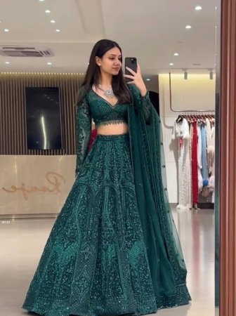 Designer Net Lehenga Choli with Sequins And Thread Work