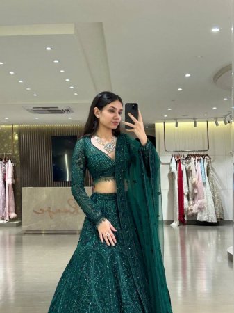 Designer Net Lehenga Choli with Sequins And Thread Work