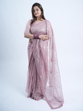 Designer Net Saree with Thread Embroidery For Women