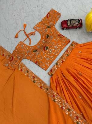 Designer Orange Colour Chinon Sequence Work Lehenga Choli Set