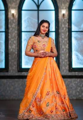 Designer Orange Colour Chinon Sequence Work Lehenga Choli Set
