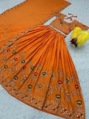 Designer Orange Colour Chinon Sequence Work Lehenga Choli Set