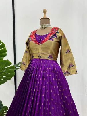 Designer Paithani Style Jecquard Silk Gown With Koti